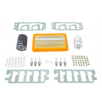 Service kit containing (the 3 filters + drain plug seal + spark plugs + rocker cover gaskets with fastenings)